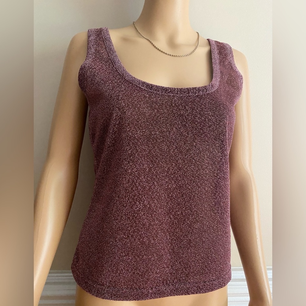 Cynthia Rowley NEW Metallic BERRY Glitter Tank Women’s Size L Semi Sheer